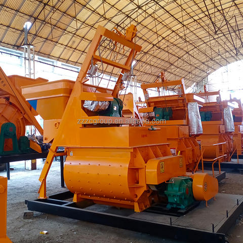 Máy trộn bê tông tự nạp liên tục Js500 Js750 Js1000 của Trung Quốc Máy trộn bê tông trục đôi
